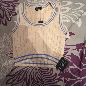 Lulu's Cream Knit Vest with Blue Trim